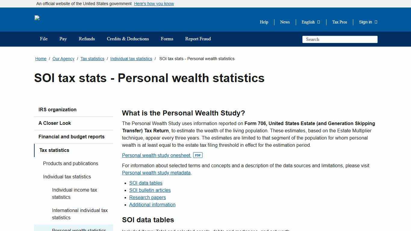 SOI tax stats - Personal wealth statistics | Internal Revenue Service